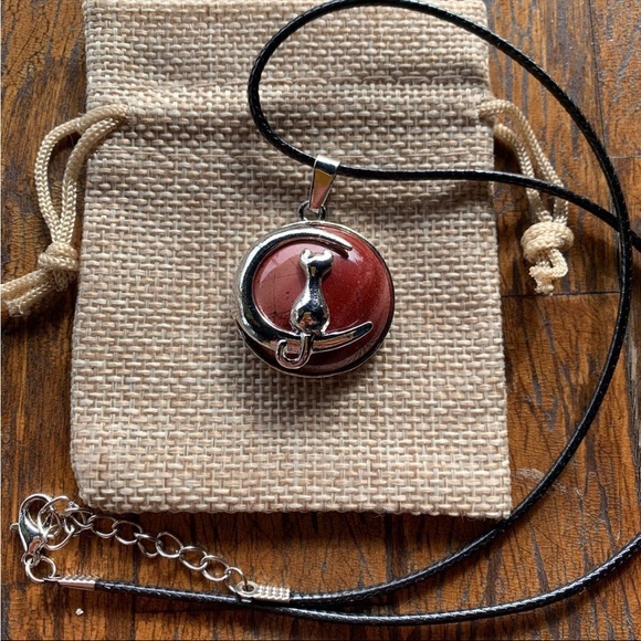 Jewelry - Crystal Cat Necklace | Kitty Cat Jewelry | Red Jasper Pendant | Teen Girl Gift